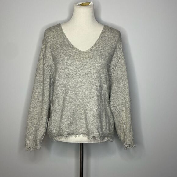 Free People- Grey Sweater with Frayed Edges - Picture 1 of 4